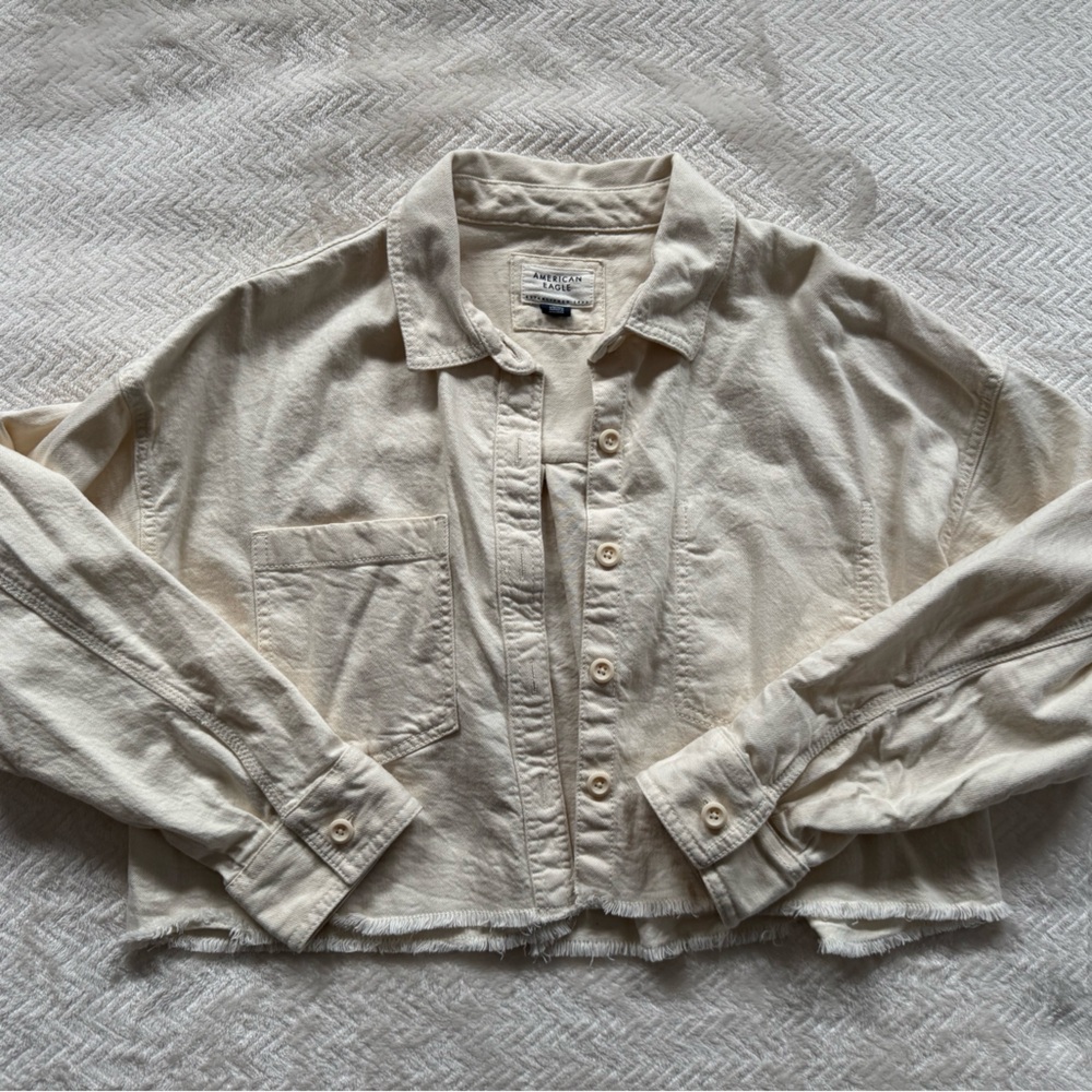 American Eagle Outfitters Cream Jean Jacket